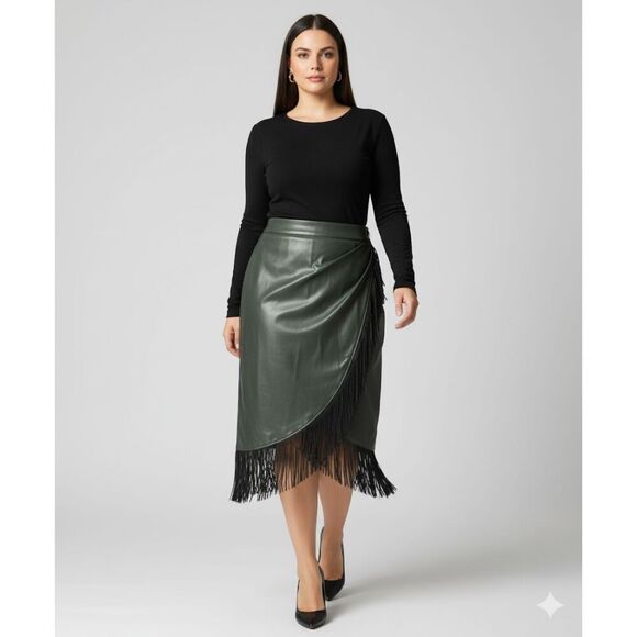 Faux Leather Dresses & Skirts - Fringe Forest Green Faux Leather Skirt 2XL